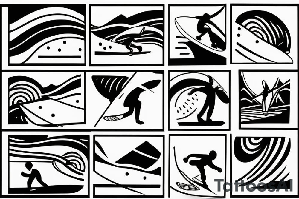 surfboard crossing snowboard in a minimalistic way tattoo idea