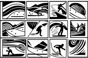 surfboard crossing snowboard in a minimalistic way tattoo idea