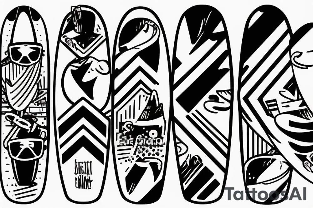 surfboard crossing snowboard in a minimalistic way tattoo idea