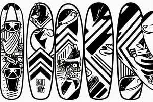 surfboard crossing snowboard in a minimalistic way tattoo idea