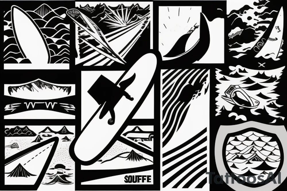 surfboard crossing snowboard in a minimalistic way tattoo idea