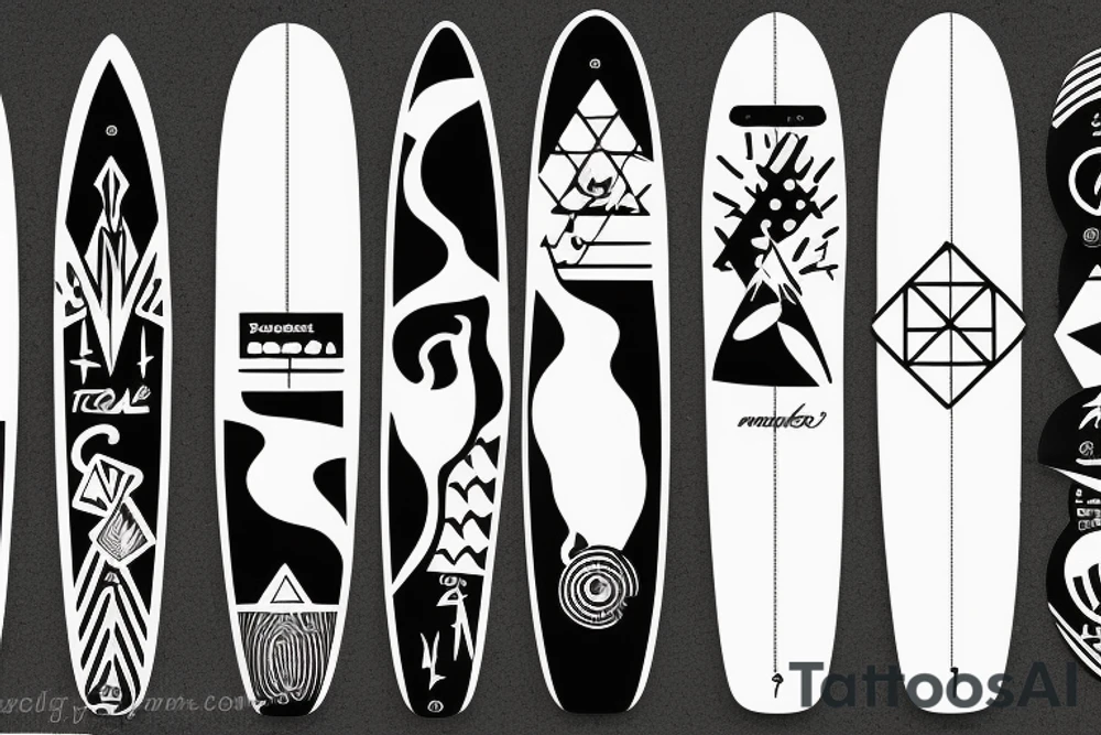 surfboard crossing snowboard in a minimalistic way tattoo idea