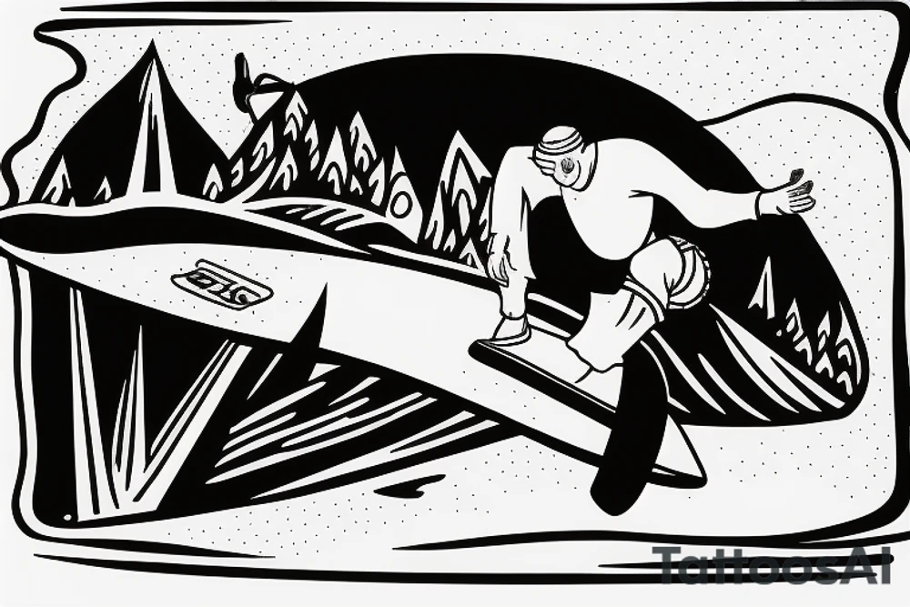 surfboard crossing snowboard in a minimalistic way tattoo idea