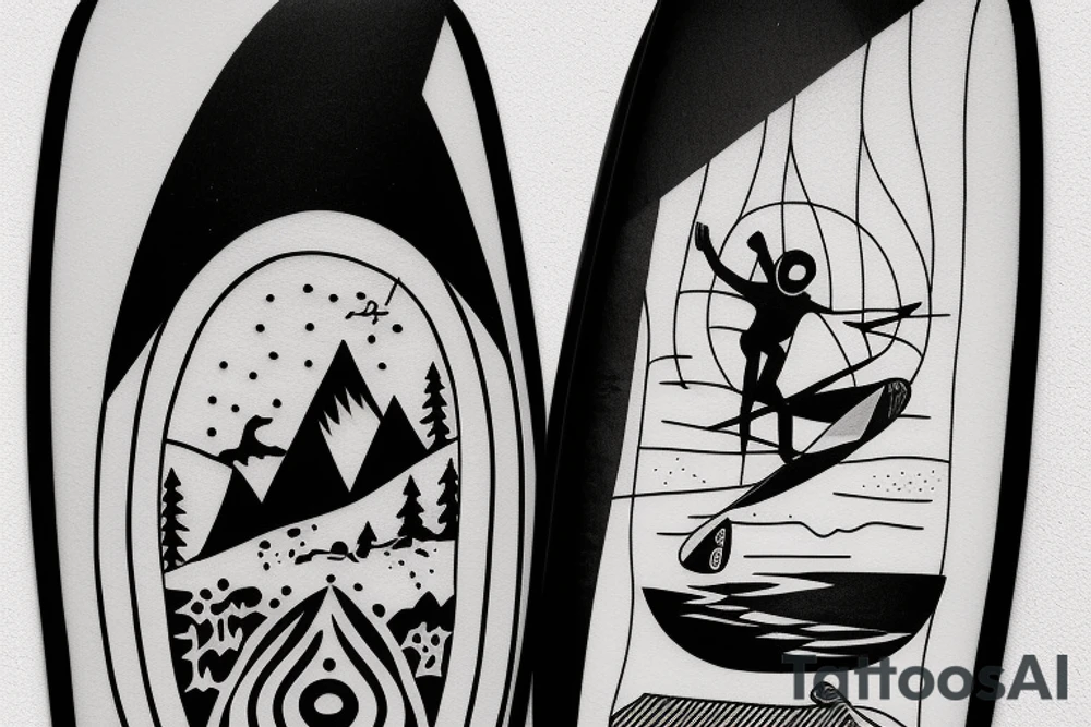 surfboard crossing snowboard in a minimalistic way tattoo idea surfboard crossing snowboard in a minimalistic way tattoo idea