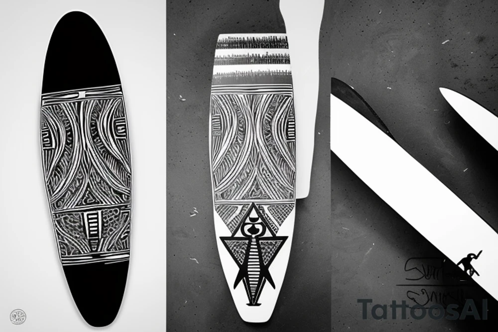 surfboard crossing snowboard in a minimalistic way tattoo idea