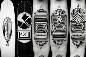 surfboard crossing snowboard in a minimalistic way tattoo idea