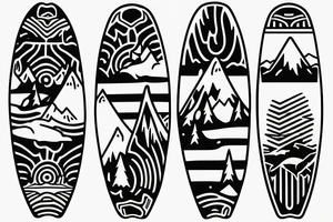 surfboard crossing snowboard in a minimalistic way tattoo idea