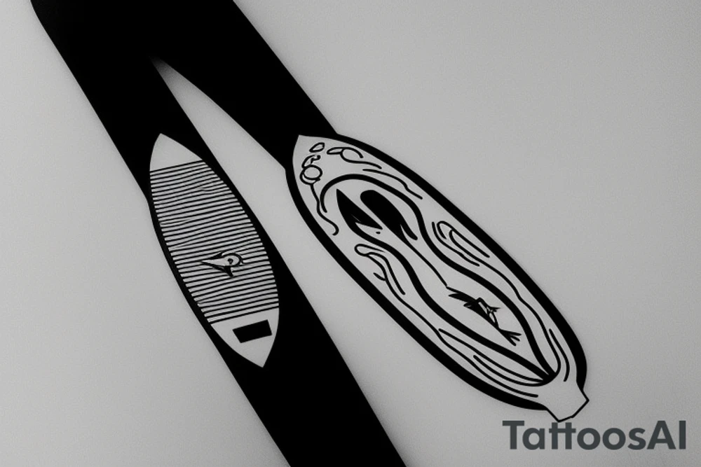 surfboard crossing snowboard in a minimalistic way tattoo idea