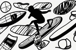 surfboard crossing snowboard in a minimalistic way tattoo idea