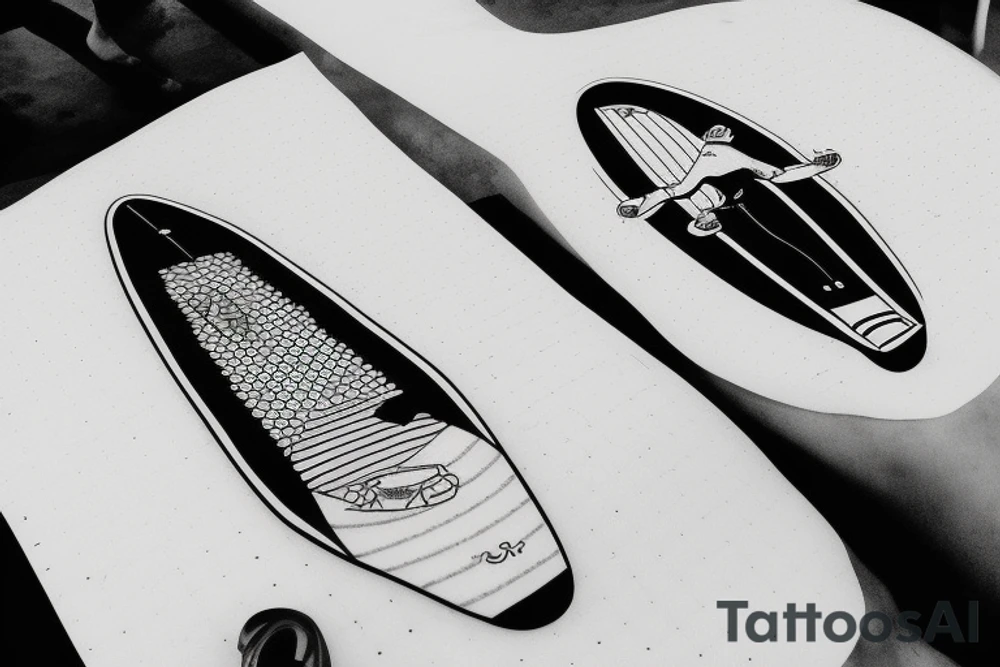 surfboard crossing snowboard in a minimalistic way tattoo idea