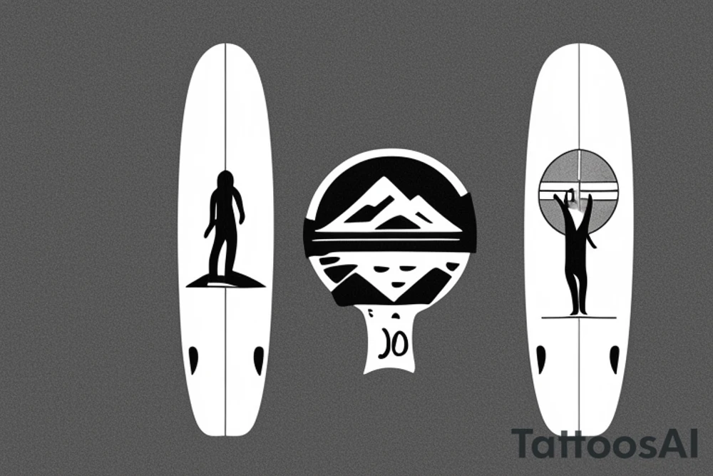 surfboard crossing snowboard in a minimalistic way tattoo idea