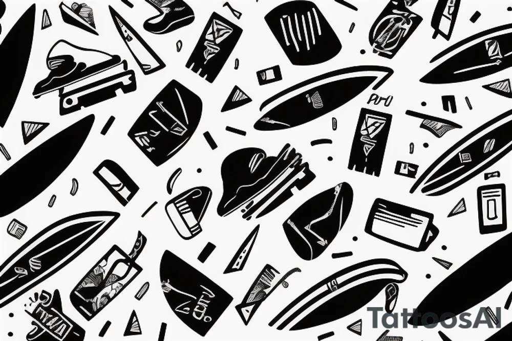 surfboard crossing snowboard in a minimalistic way tattoo idea