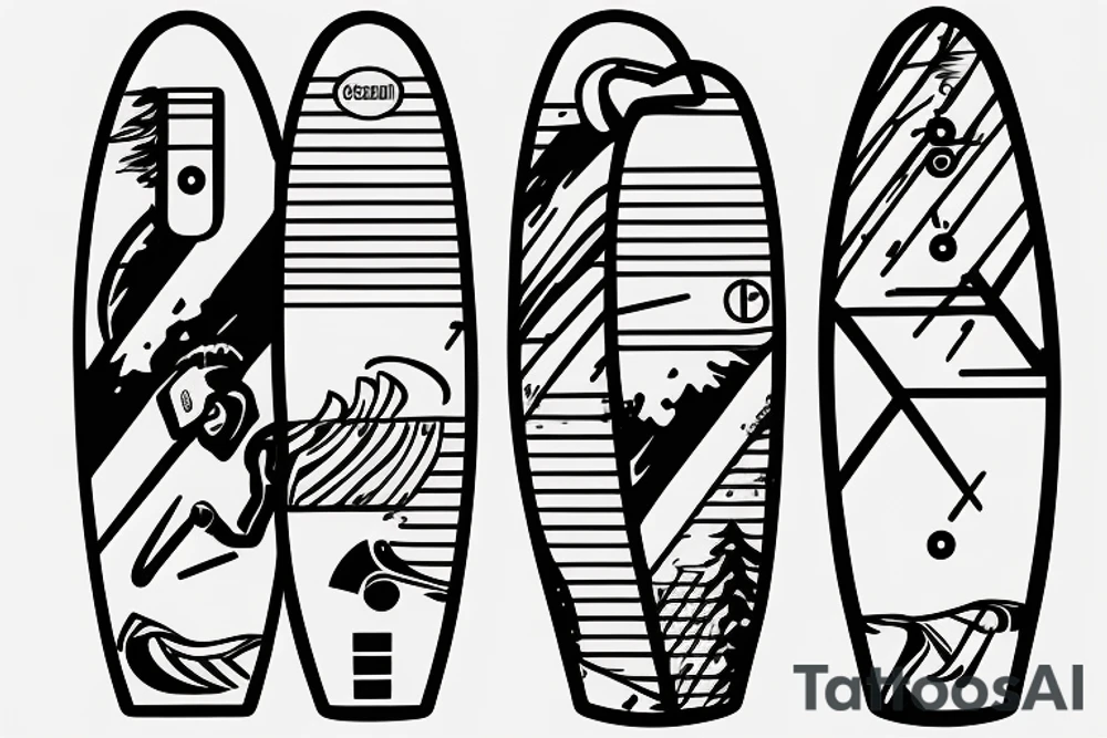 surfboard crossing snowboard in a minimalistic way tattoo idea