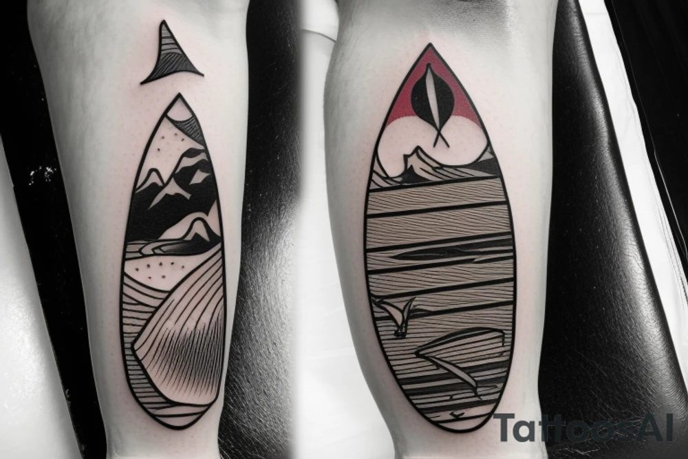 surfboard crossing snowboard as a logo tattoo idea