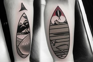 surfboard crossing snowboard as a logo tattoo idea