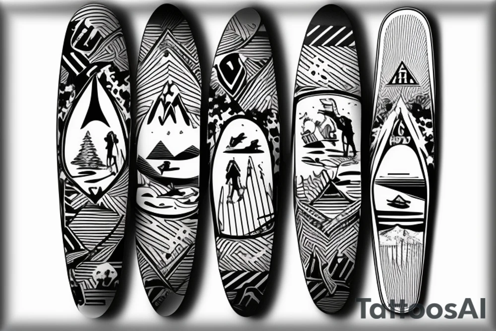 surfboard crossing snowboard as a logo tattoo idea