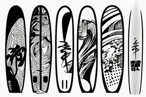 Single-line surfboard crossing snowboard tattoo idea