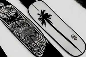 Single-line surfboard crossing snowboard tattoo idea