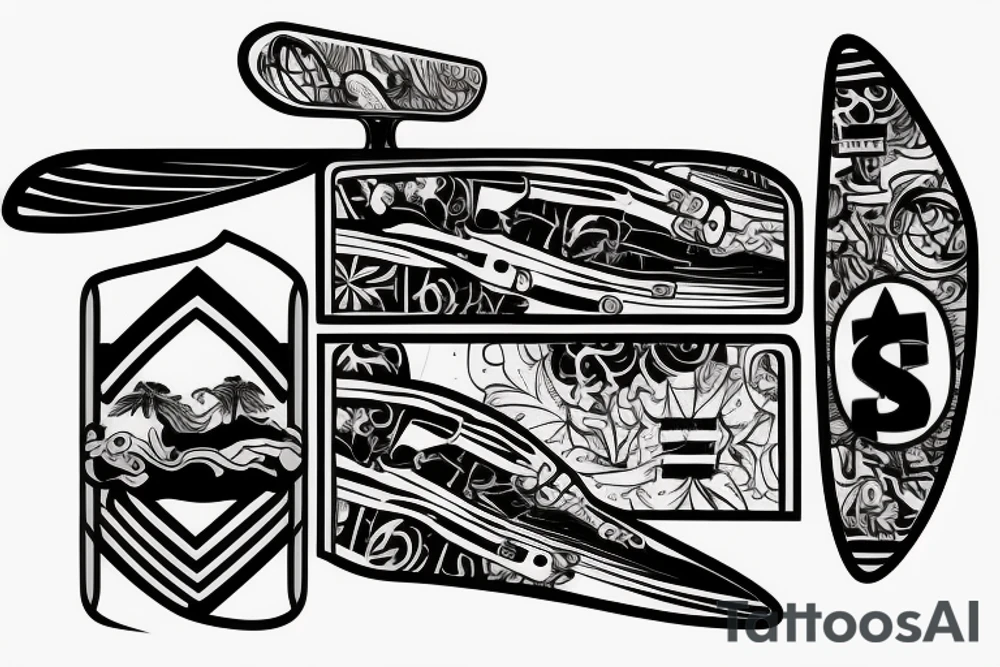 skateboard cross surfboard tattoo idea