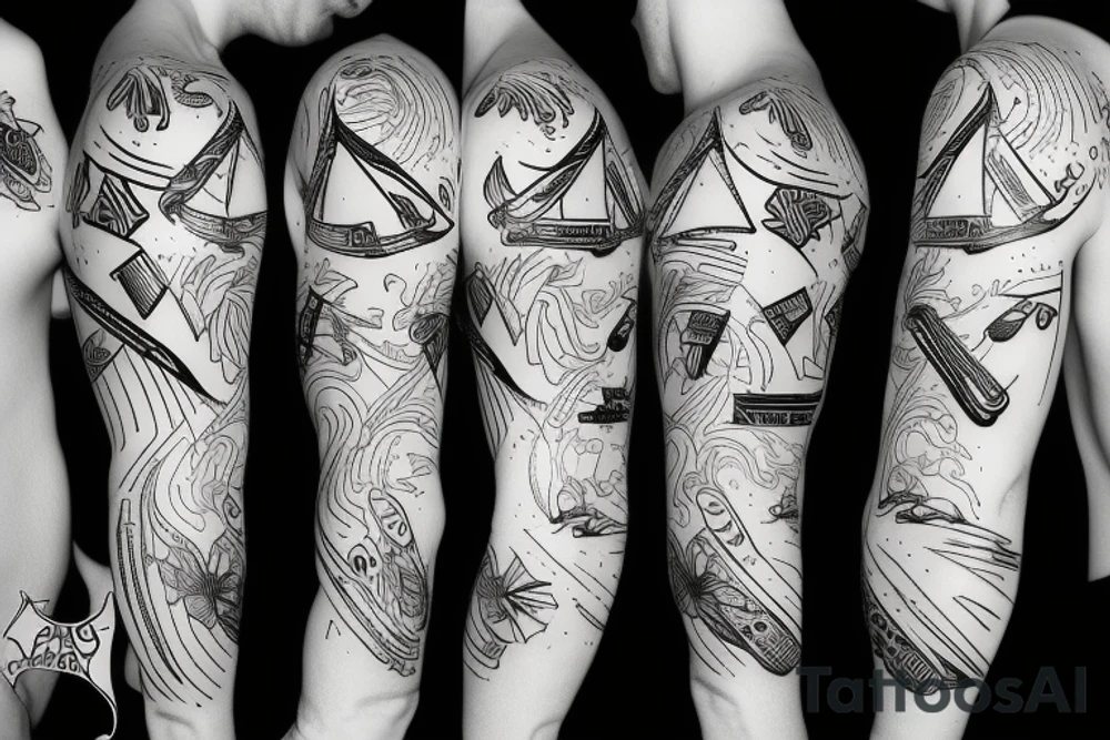 skateboard cross surfboard tattoo idea