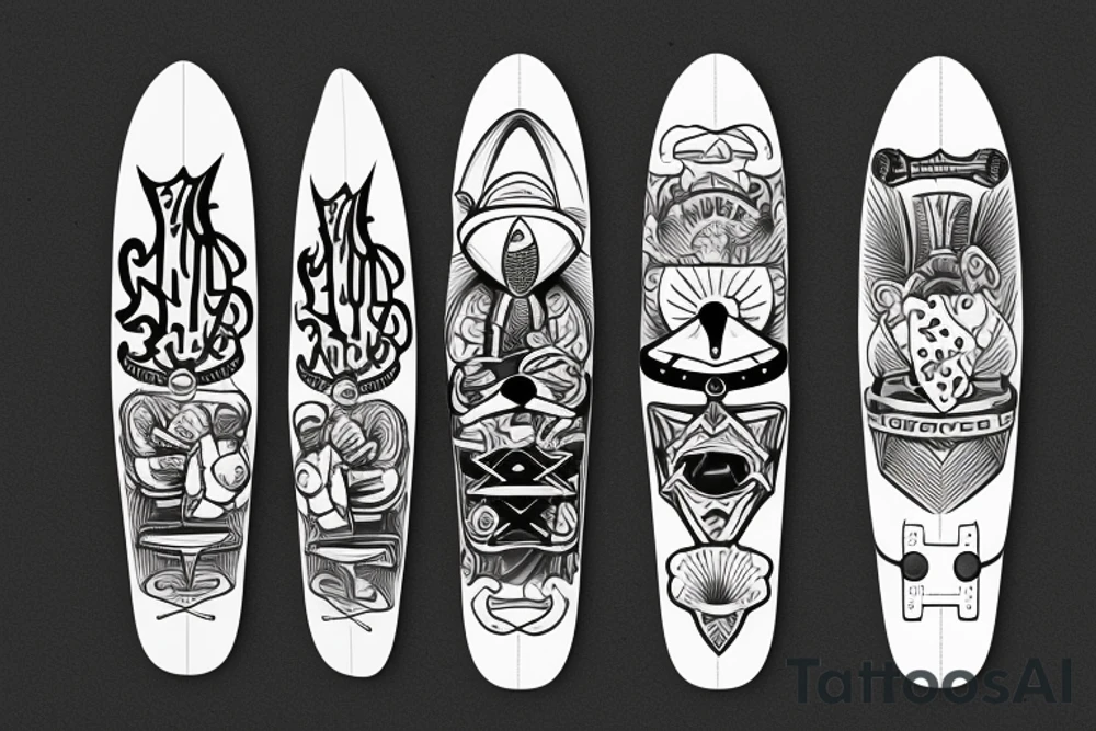 skateboard cross surfboard tattoo idea
