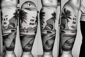 Letters M W T on a surfboard tattoo idea