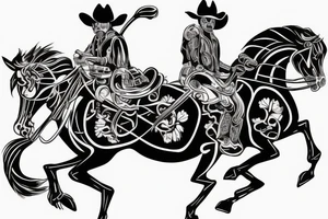Skeleton wearing a cowboy hat riding a rocking horse tattoo idea
