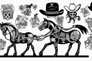 Skeleton wearing a cowboy hat riding a toy rocking horse tattoo idea
