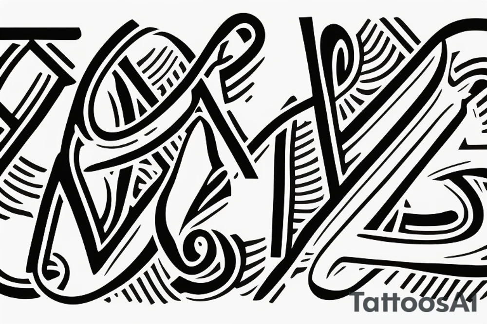 Logo with surfboard featuring the letters W, M, and T in a minimalist style tattoo idea