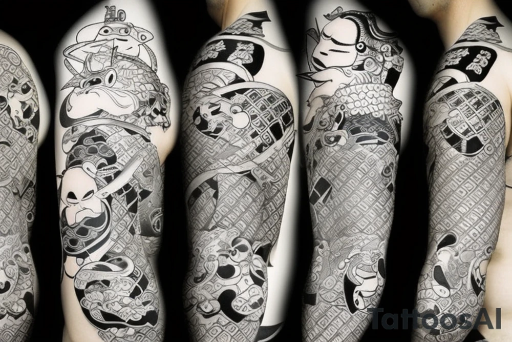 Samurai fighting action tattoo idea