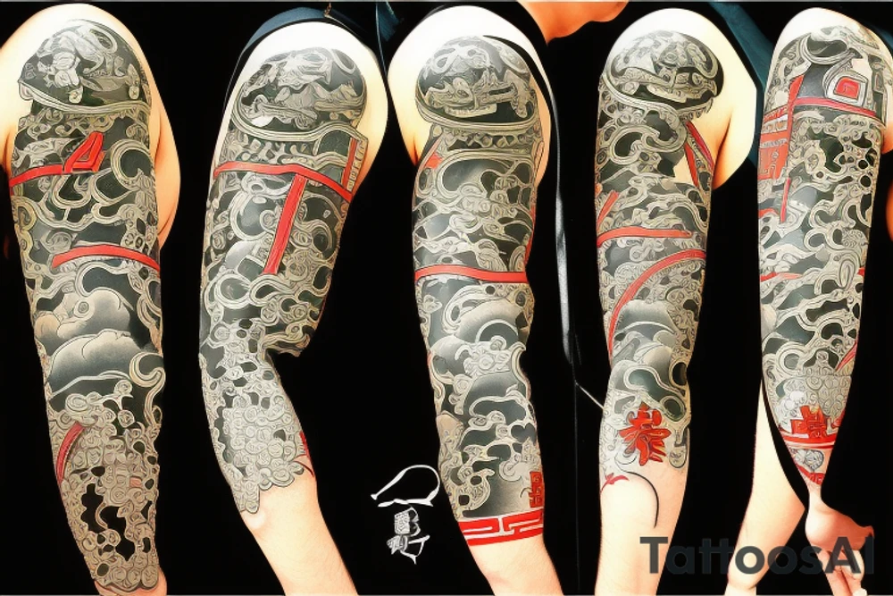 Samurai fighting action tattoo idea