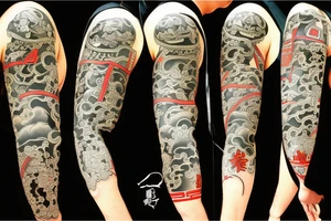 Samurai fighting action tattoo idea