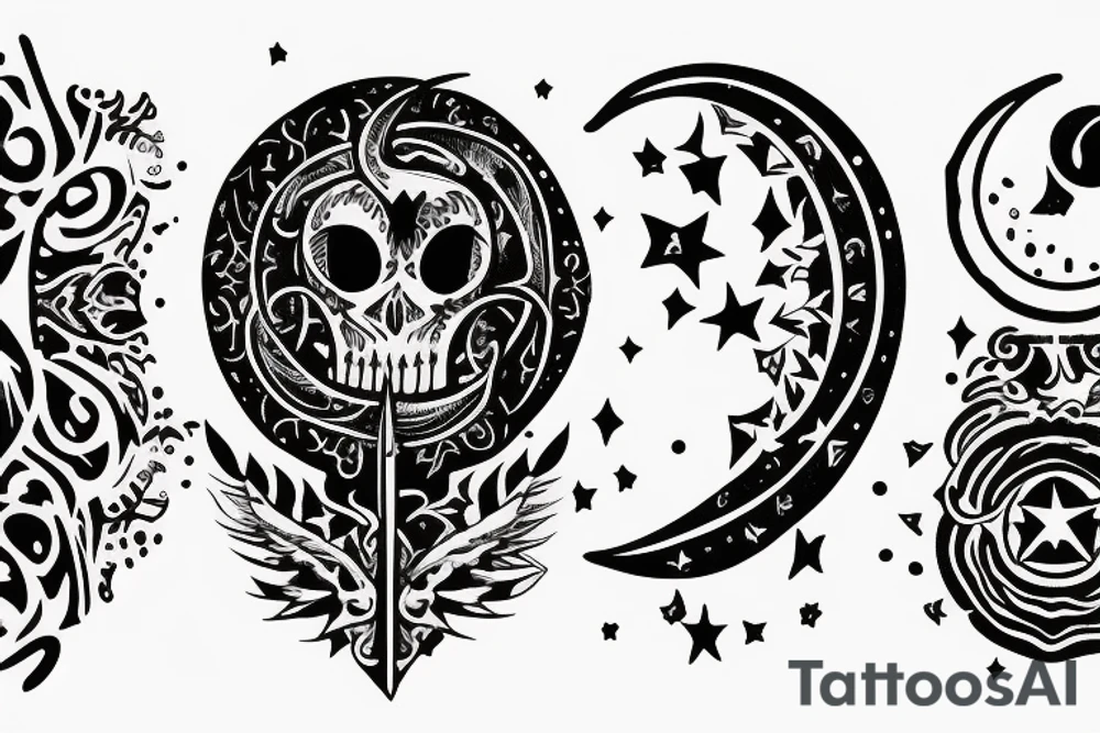 Dagger with a moon and cristals tattoo idea