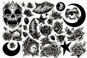 Dagger a moon and cristals tattoo idea