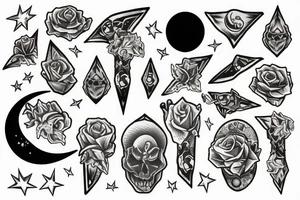 Dagger a moon and cristals tattoo idea