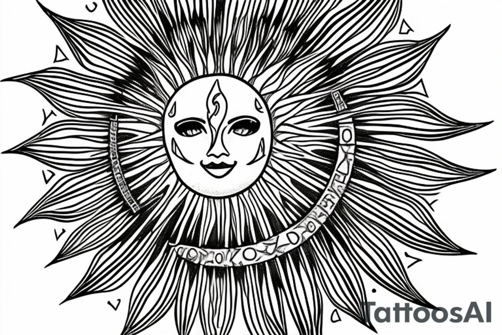 a sun that shines of crown of tree that merges into DNA tattoo idea
