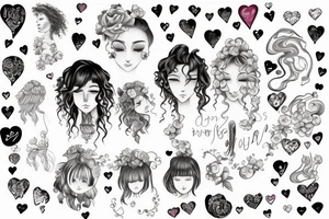 curly girl with broken heart and tears tattoo idea