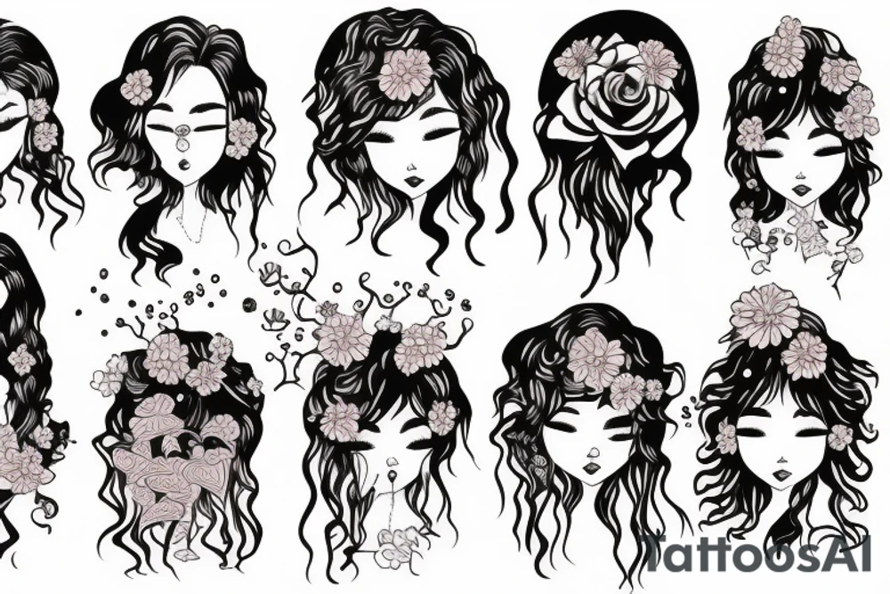 curly girl with broken heart and tears tattoo idea