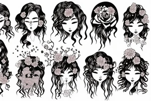 curly girl with broken heart and tears tattoo idea