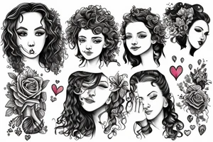curly girl with broken heart and tears tattoo idea