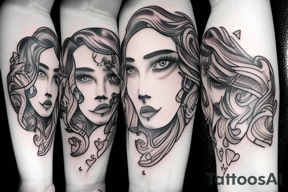curly girl with broken heart and tears tattoo idea