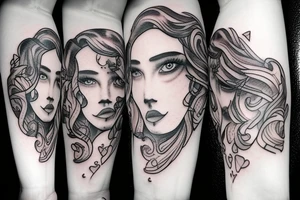 curly girl with broken heart and tears tattoo idea