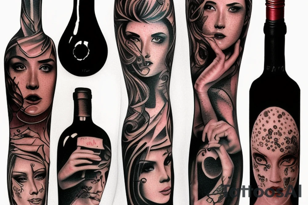 broken hear and bottle of red wine tattoo idea