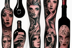 broken hear and bottle of red wine tattoo idea
