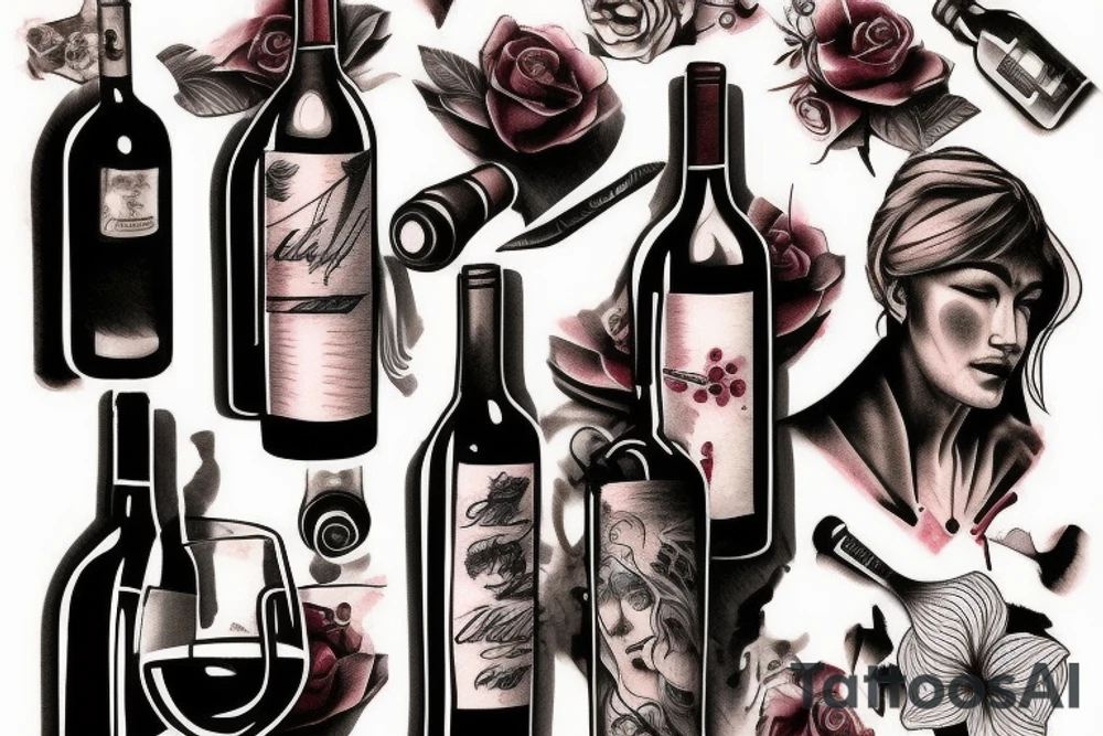 broken hear and bottle of red wine tattoo idea