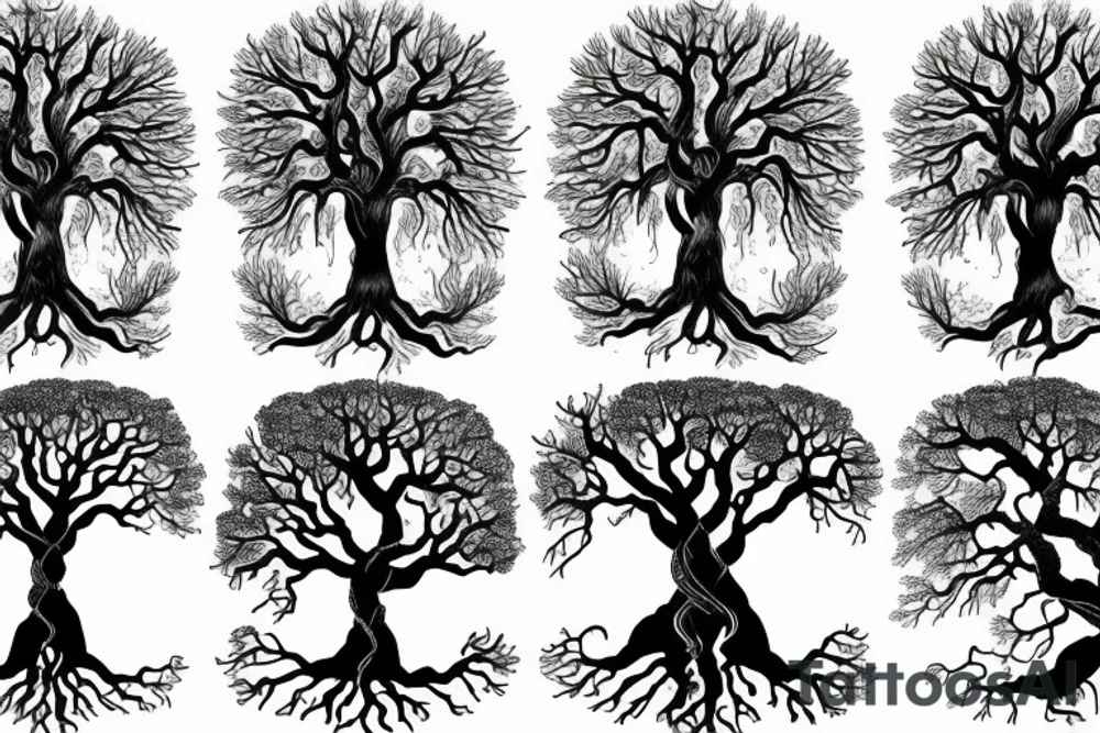 Yggdrasil a gargantuan living ash tree with branches extending above the heavens and a trunk strongly latched into the ground by three great roots tattoo idea