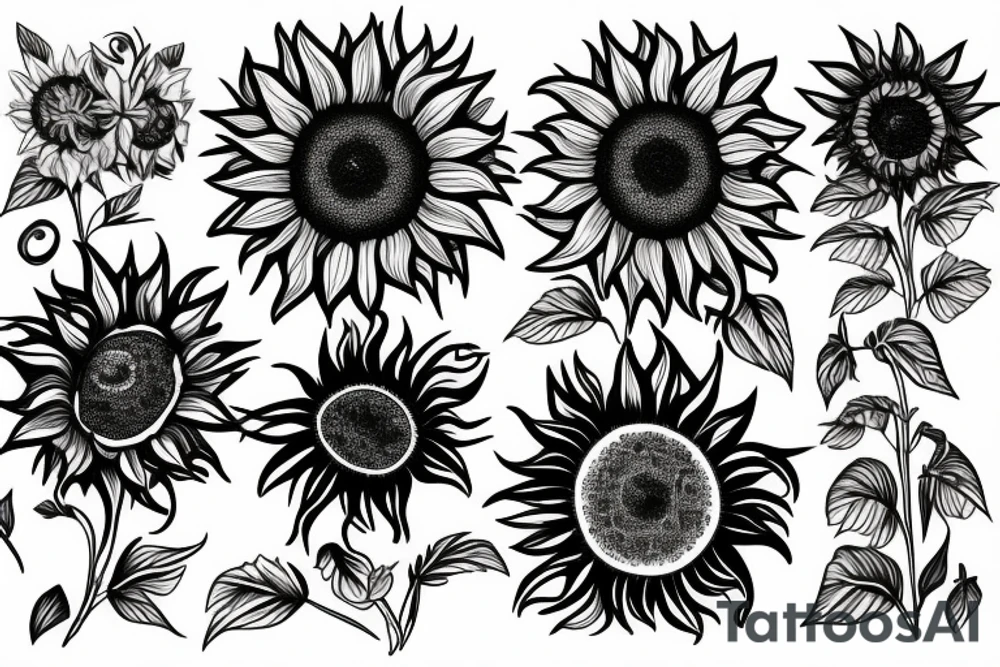 Sunflowers blending into text tattoo idea