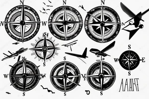 There’s a Compass but instead of N E S W, there is A M S L. Under the compass there is an aircraft with birds flying around the aircraft. tattoo idea