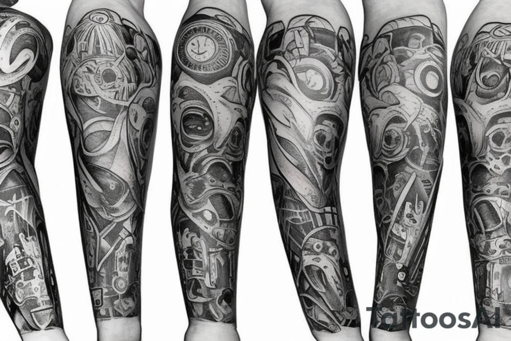 Car parts arm sleeve tattoo idea