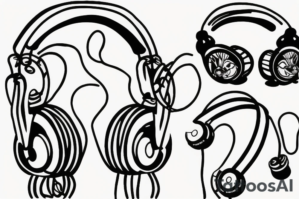 Headphones vinyl music tattoo idea
